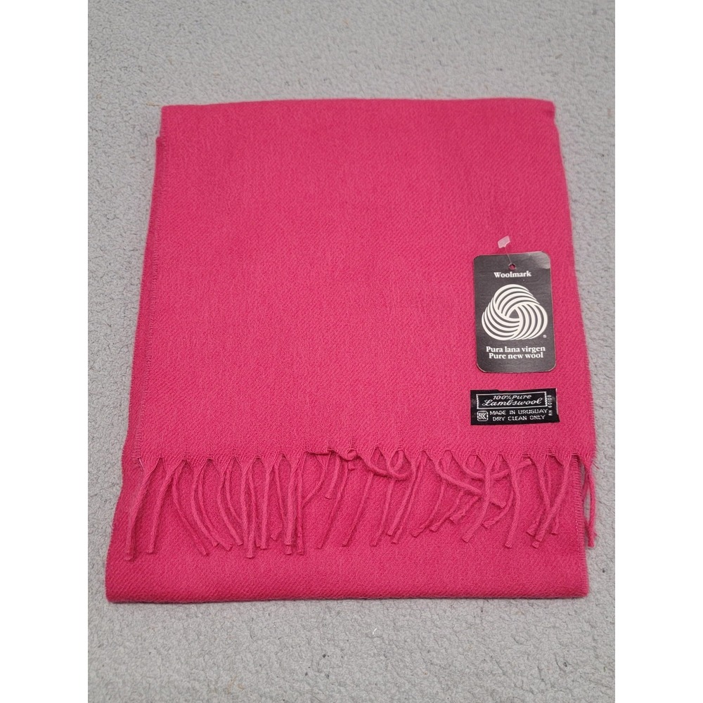 Woolmark Lambswool Scarf Womens 70"x10" Hot Pink 100% Pure New Wool Soft Fringe